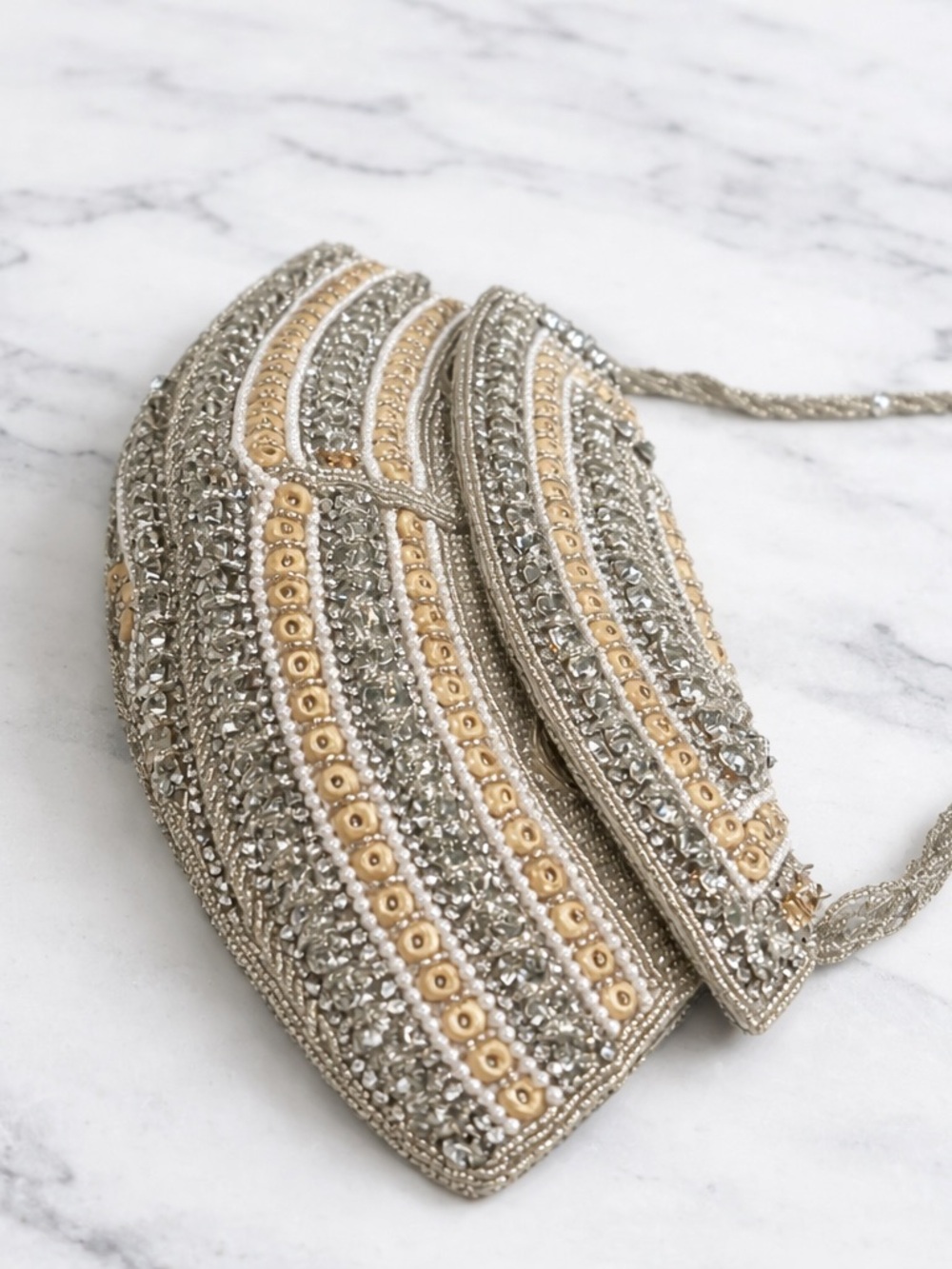 Beaded Metallic Silver & Gold Evening Clutch